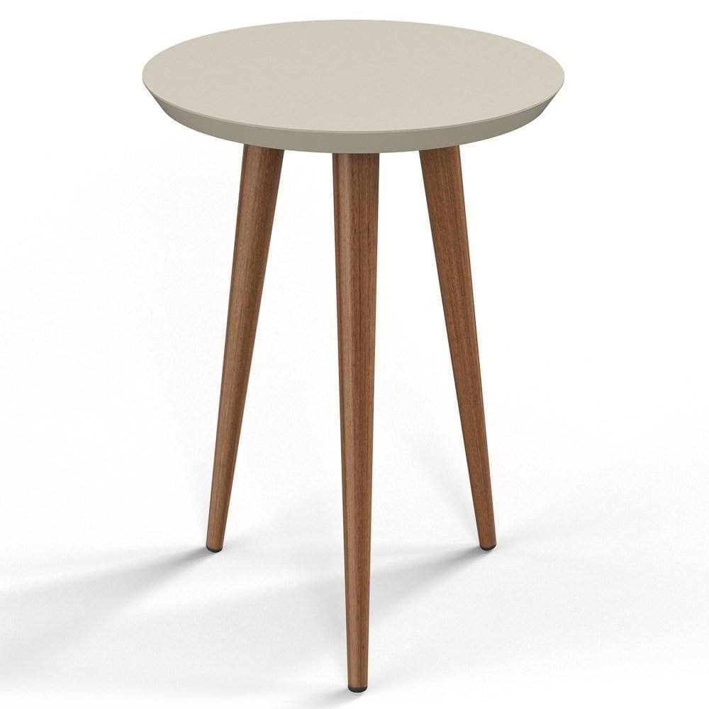 Mesa De Apoio Redonda Pés Madeira Luna 530 Off White - Patrimar