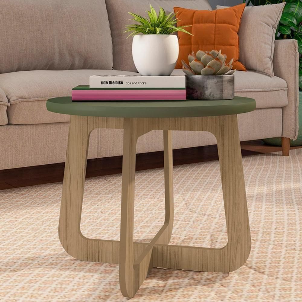 Mesa Centro Redonda 65cm Para Sala Mdf Rexxar Menta/carvalho A09 - Mpozenato