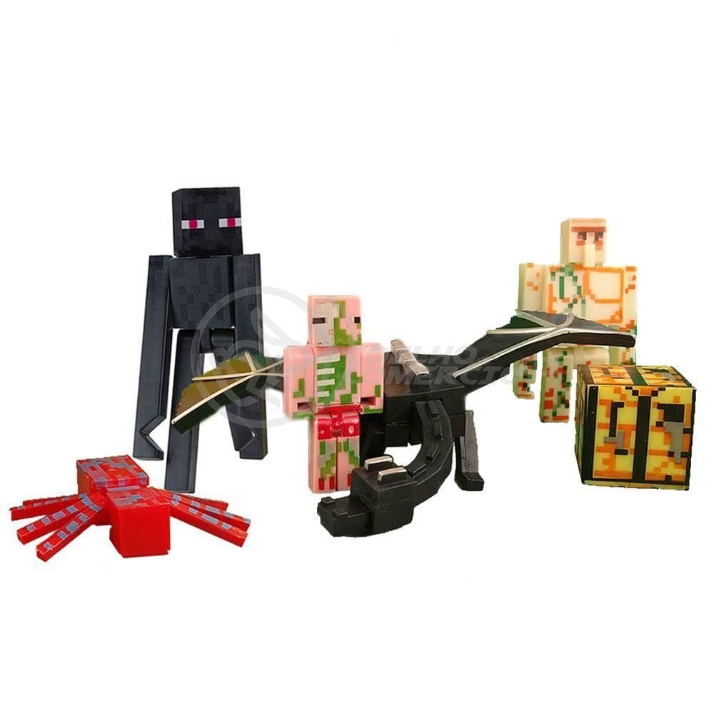 Kit 6 Cartela Minecraft Dragão 30 Bonecos + 6 Bloco Ender Dragon Brinquedo Infantil Bed Wars Pigman
