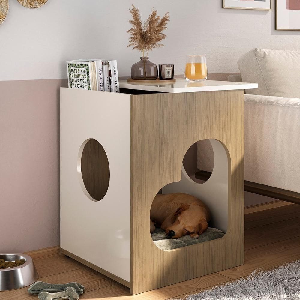 Mesa De Canto Lateral 52cm Para Pet Bob Carvalho/off White A09 - Mpozenato