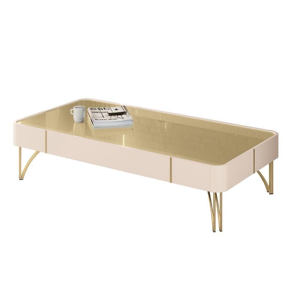 Mesa De Centro Para Sala Pés De Aço Alane Off/champanhe H01 - Mpozenato