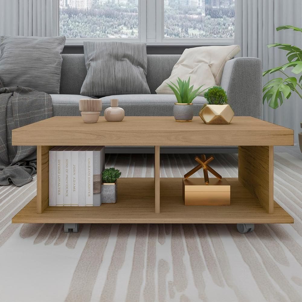 Mesa De Centro 90cm Para Sala Tamburato 50mm Kael Carvalho A09 - Mpozenato