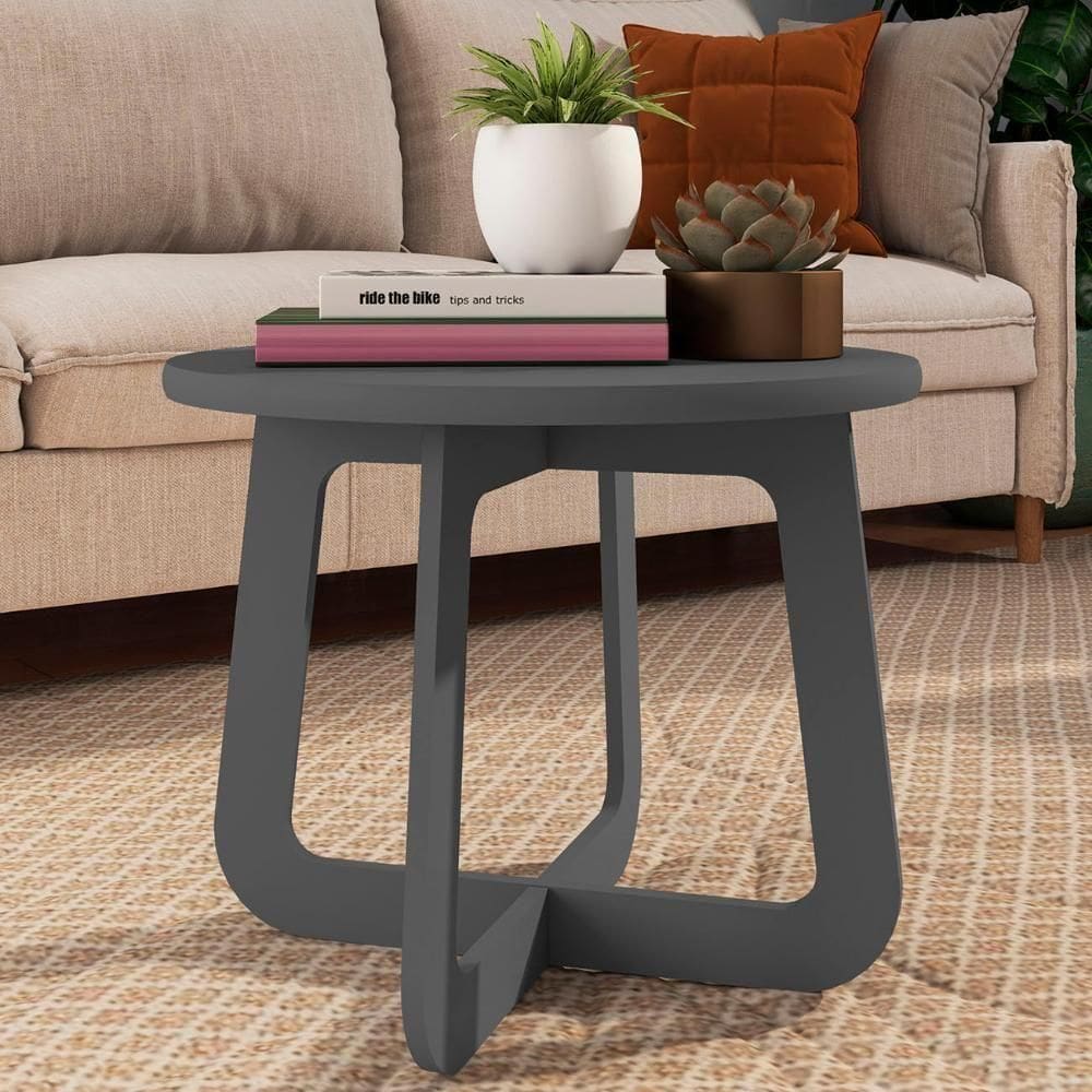 Mesa Centro Redonda 65cm Para Sala Mdf Rexxar Grafite A09 - Mpozenato