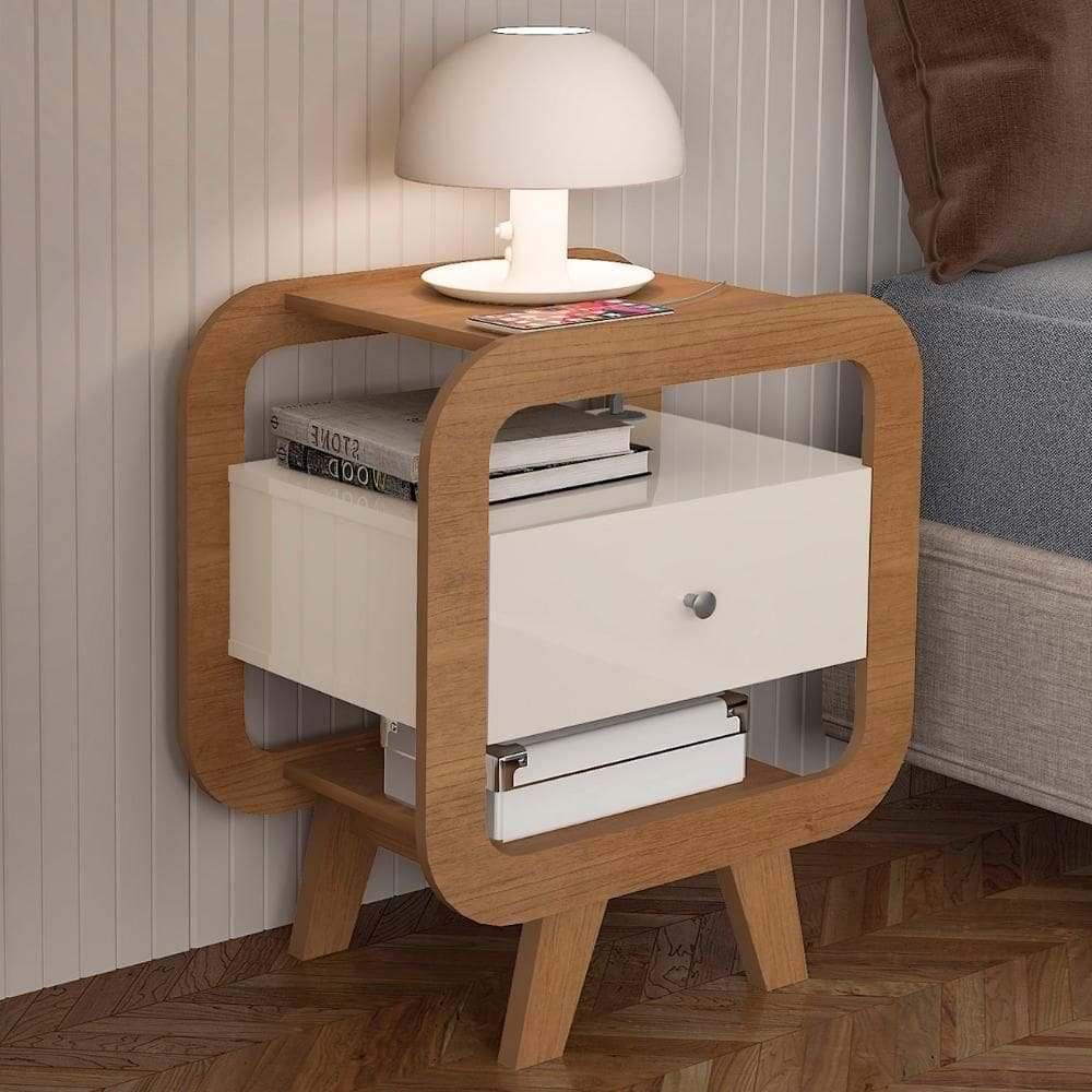 Mesa De Canto Lateral 55cm Para Quarto Nora Off/pinho A09 - Mpozenato