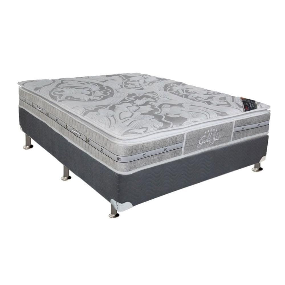 Cama Box Casal: Colchão Molas Ensacadas Castor Super Luxo Látex Slx + Base Crc Suede Gray (138x188)