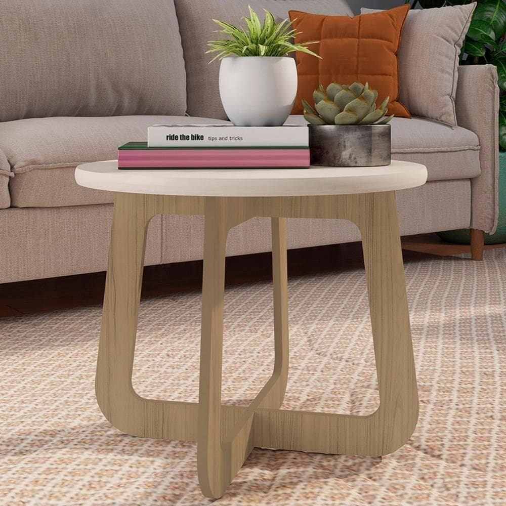 Mesa Centro Redonda 65cm Para Sala Mdf Rexxar Off/carvalho A09 - Mpozenato