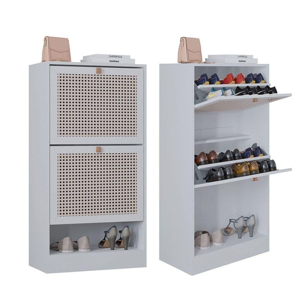 Kit 2 Sapateiras Tropical 2 Portas Multiuso Vertical Poquema Branco