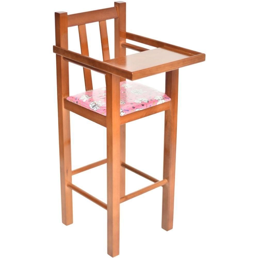 Cadeira De Alimentação Refeiçaõ Infantil Em Madeira Maciça Assento Rosa