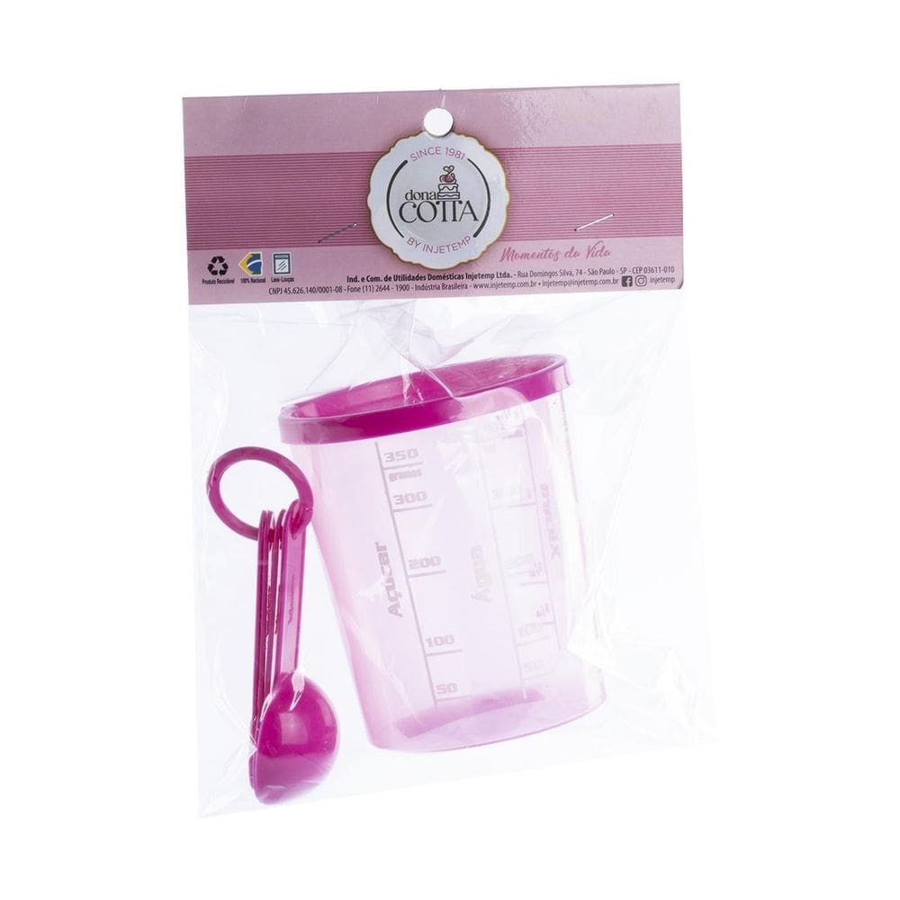 Copo Medidor Plástico 400ml com Colher Rosa - Tudo em Caixa