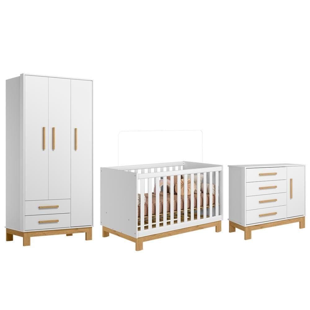 Quarto Infantil 3 Peças Com Berço Slim Branco - Qmovi