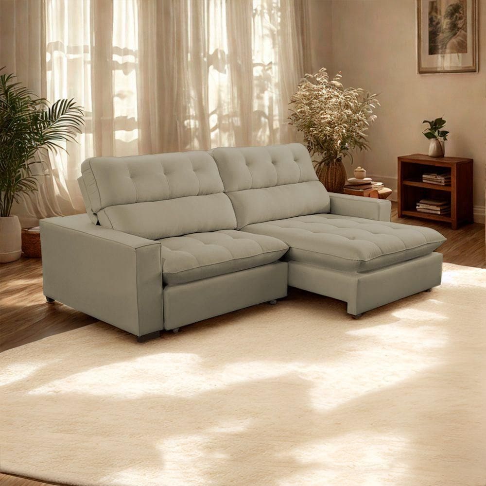 Sofá 2 Lugares 2,80m Retrátil Reclinável Veludo Andreia Lansofbr Cores Capuccino