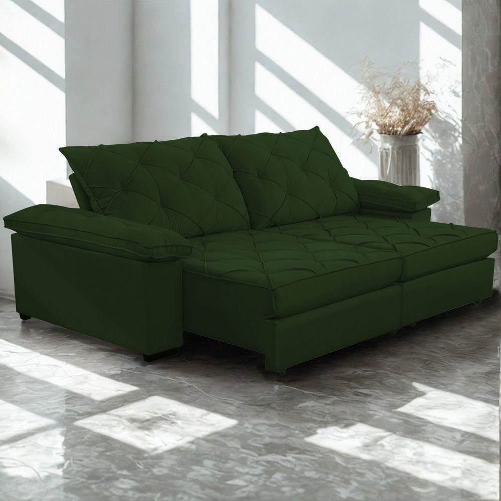 Sofá Retrátil E Reclinável 2,60m Clara | Conforto Premium E Design Elegante | Lansof Cores Verde