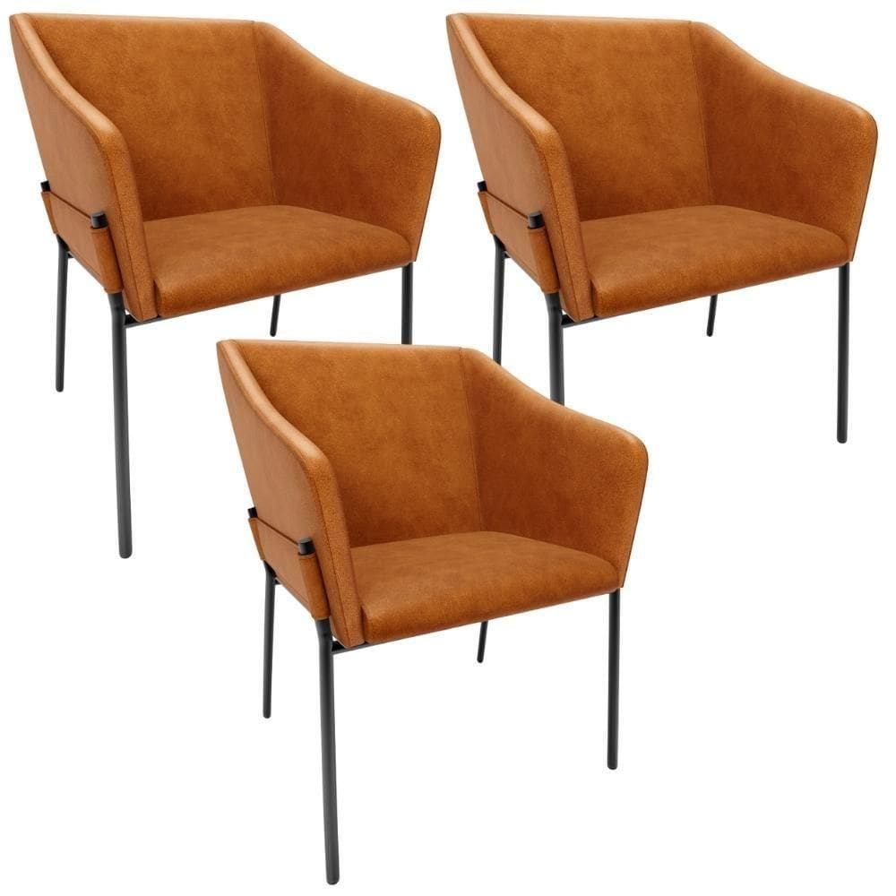 Kit 3 Cadeiras Para Sala De Jantar Estar Living Olívia L02 Couríssimo Canela - Lyam Decor
