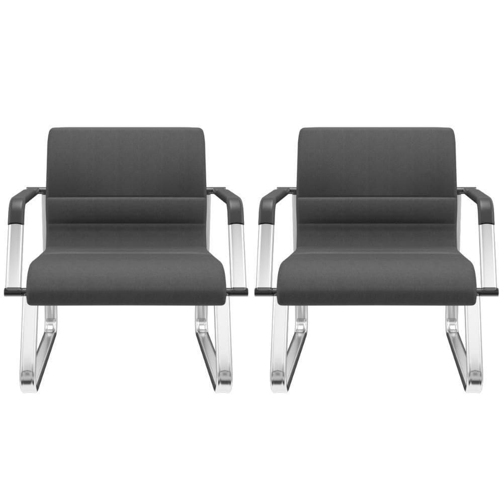 Kit 02 Cadeiras De Escritório Recepção Fixa Pés Cromado Lev P03 Crepe Preto - Lyam Decor