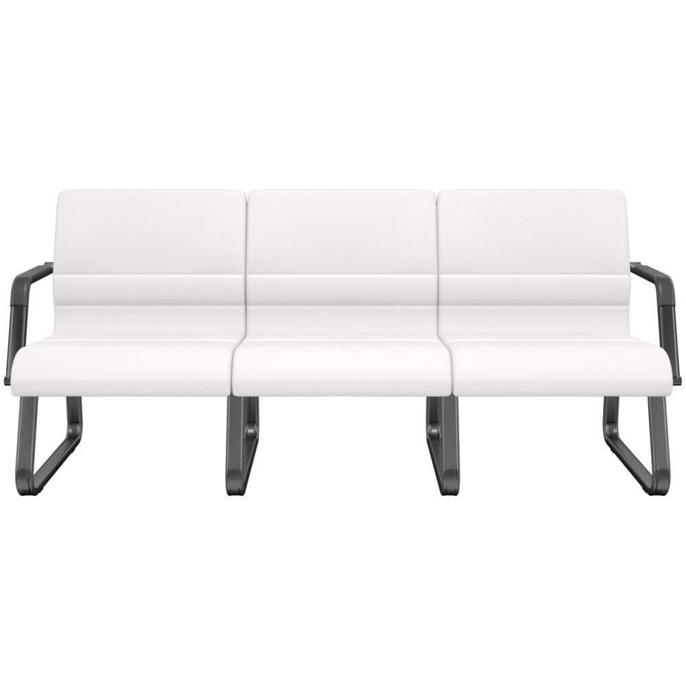 Cadeira Longarina 3 Lugares Recepção Com Braço Pés Preto Lev P03 Vinil Branco - Lyam Decor