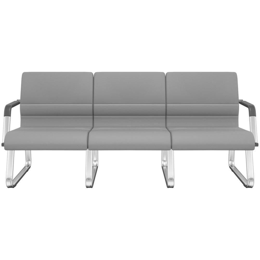 Cadeira Longarina 3 Lugares Recepção Com Braço Pés Cromado Lev P03 Vinil Cinza - Lyam Decor