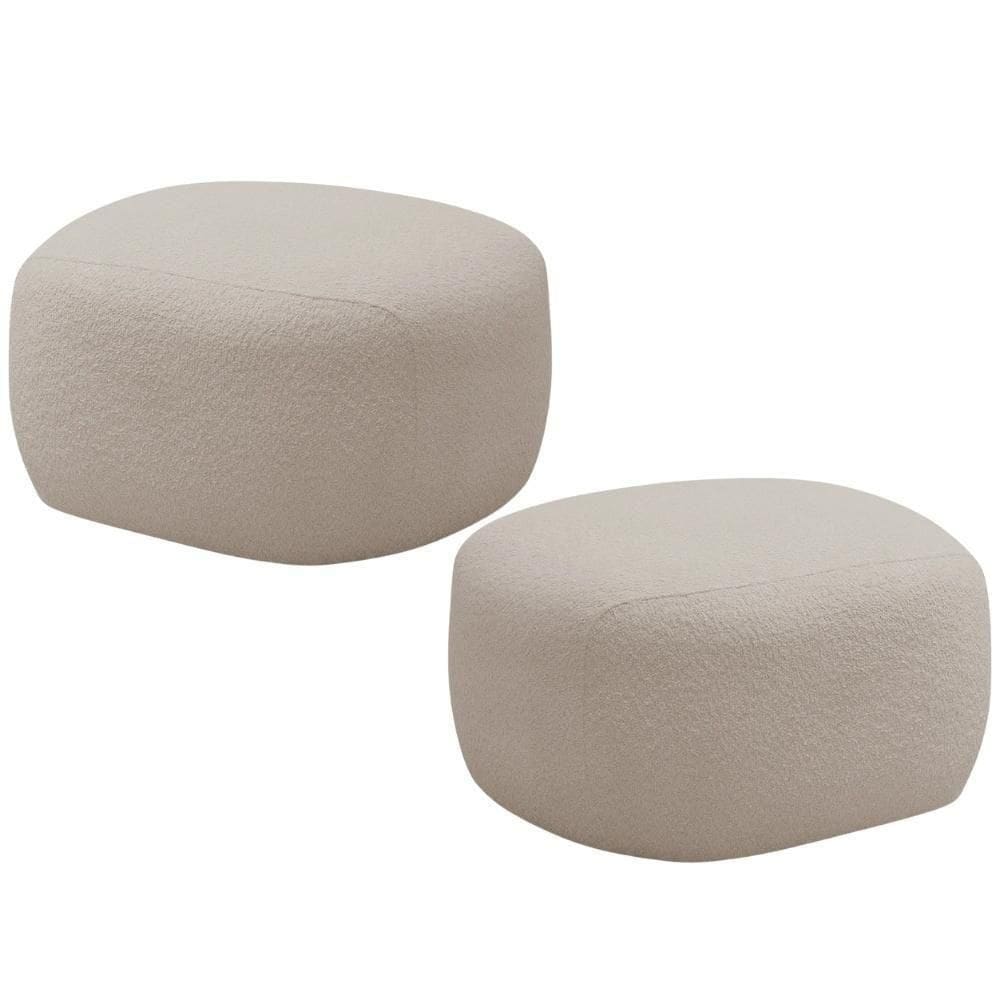 Kit 02 Puffs Decorativo Orgânico Para Sala De Estar Living Barolo L06 Bouclê Bege - Lyam Decor