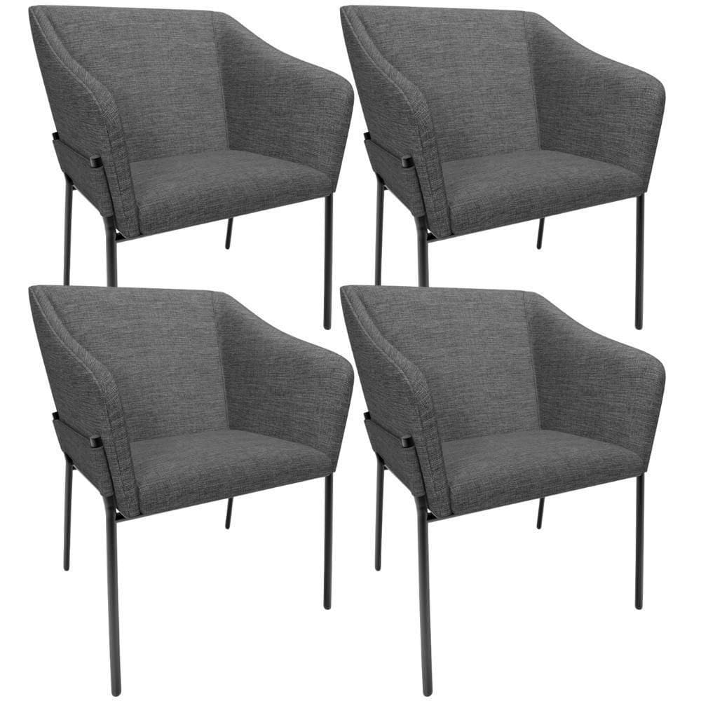 Kit 4 Cadeiras Para Sala De Jantar Estar Living Olívia L02 Linho Cinza Escuro - Lyam Decor