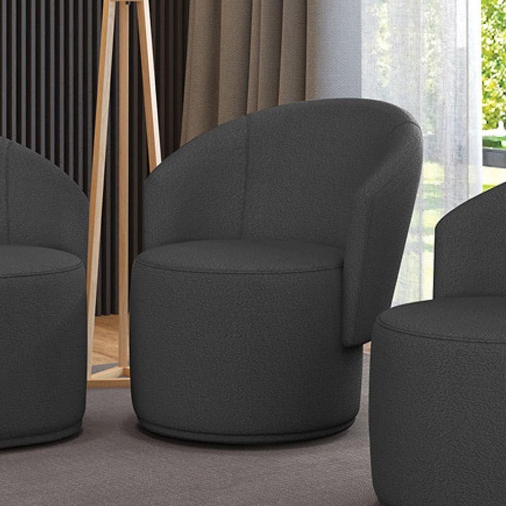 Poltrona Decorativa Orgânica Fixa Para Sala Malu Bouclê Grafite M11 - D`rossi