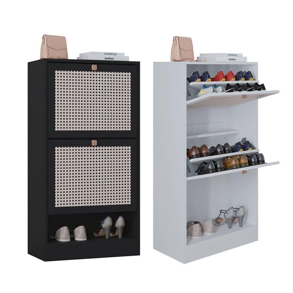 Kit 2 Sapateiras Tropical 2 Portas Multiuso Vertical Poquema Preto-branco