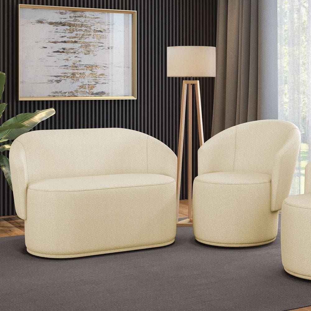 Sofá Namoradeira E Poltrona Orgânica Para Sala Malu Bouclê M11 - D`rossi Verde