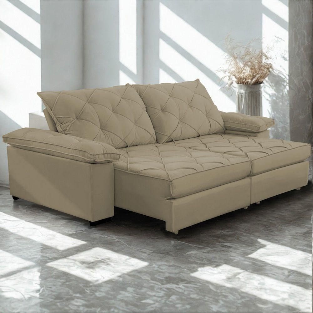 Sofá Retrátil E Reclinável 2,50m Clara | Conforto Premium E Design Elegante | Lansof Cores Capuccino