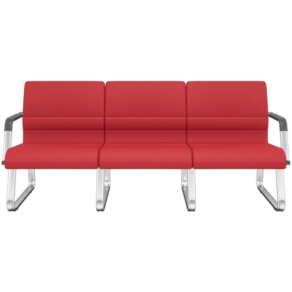 Cadeira Longarina 3 Lugares Recepção Com Braço Pés Cromado Lev P03 Crepe Vermelho - Lyam Decor