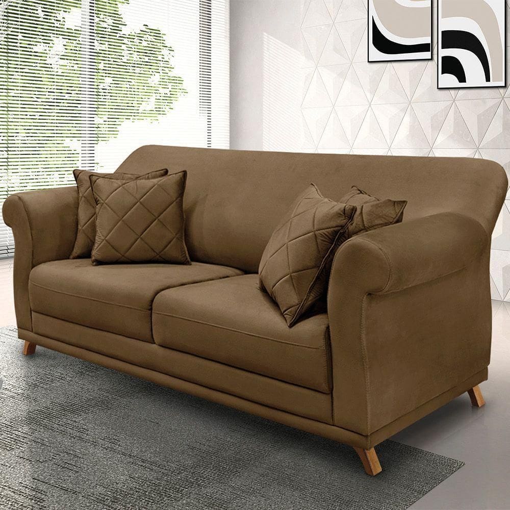 Sofá 2 Lugares Pé De Madeira Julieta 160 Cm Suede S04 - D`rossi Cor Caramelo