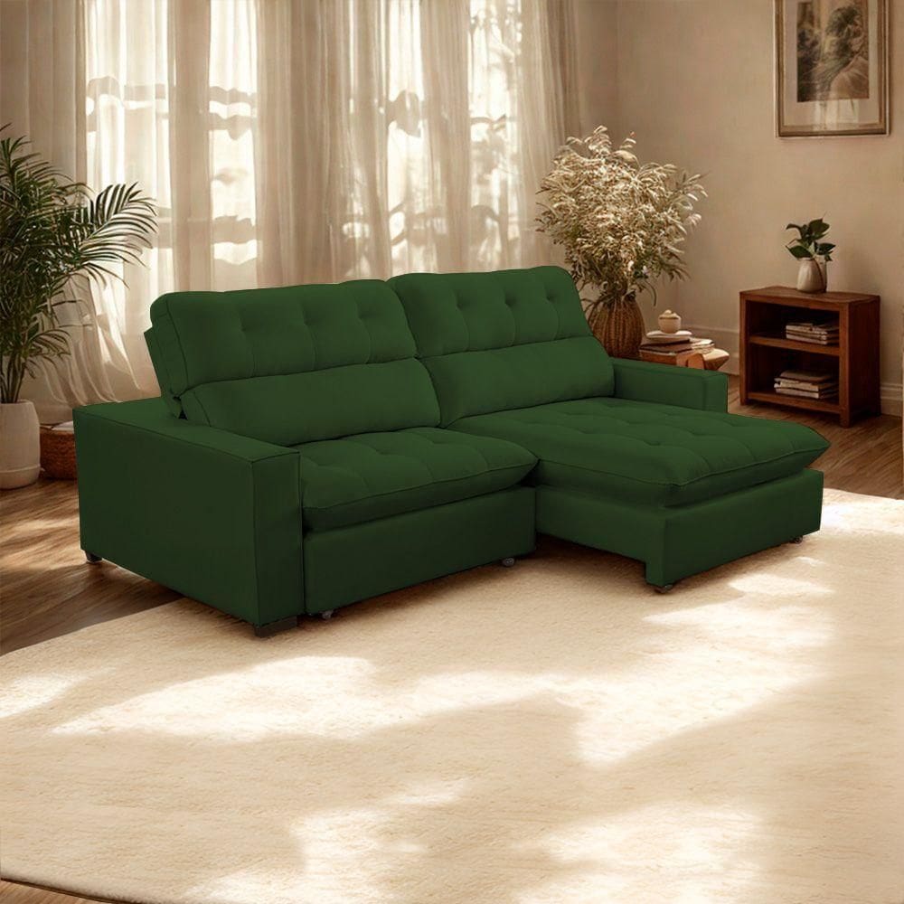 Sofá 2 Lugares 2,80m Retrátil Reclinável Veludo Andreia Lansofbr Cores Verde