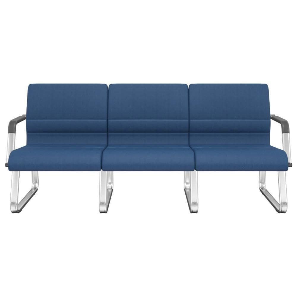 Cadeira Longarina 3 Lugares Recepção Com Braço Pés Cromado Lev P03 Crepe Azul - Lyam Decor