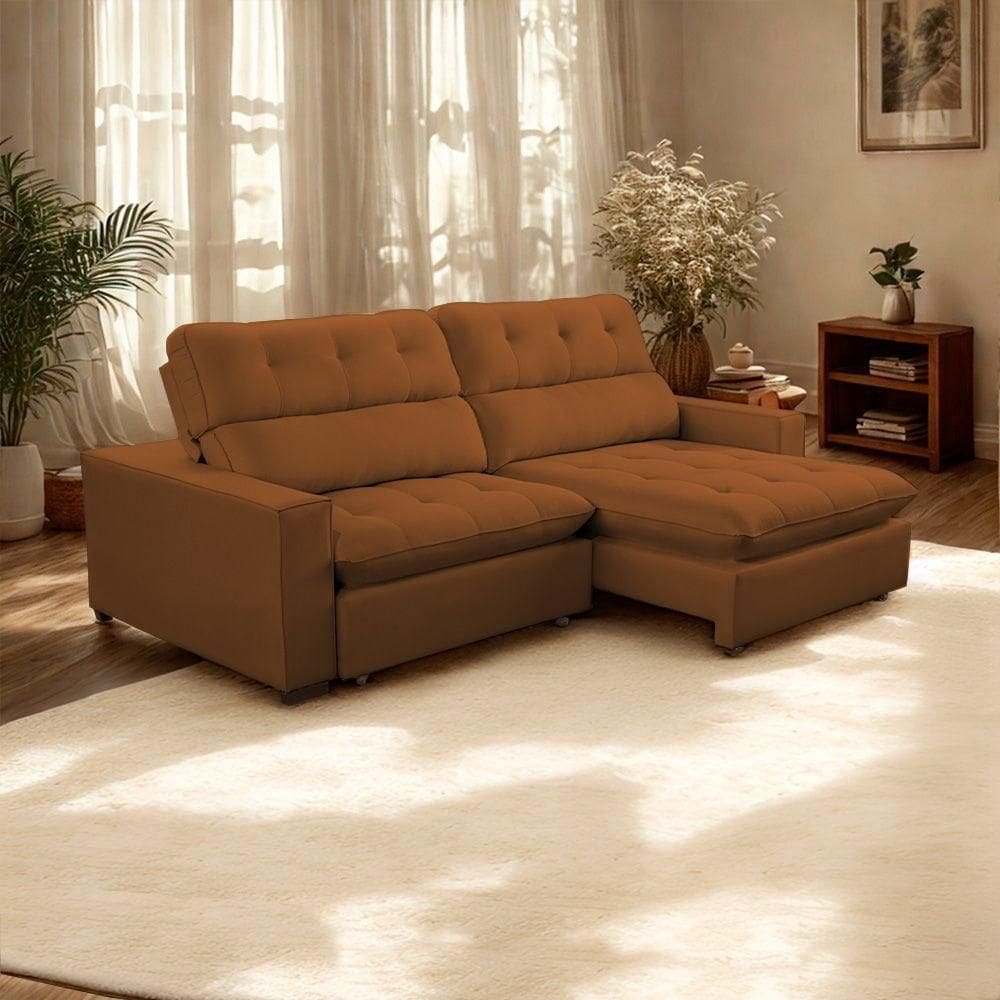 - Sofá 2 Lugares 2,80m Retrátil Reclinável Veludo Andreia Lansofbr Cores Terracota