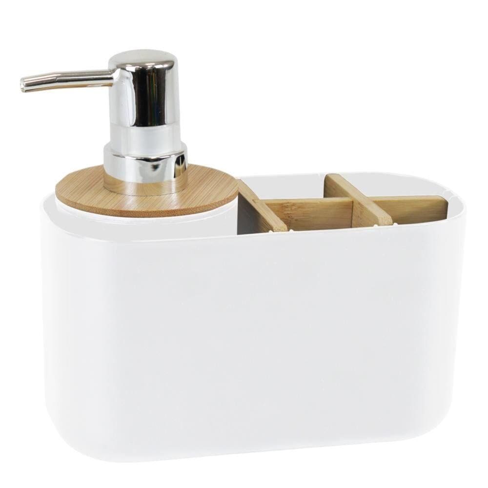 Bico Dispenser De Banheiro Em Bambu Branco Com Organizador 280ml