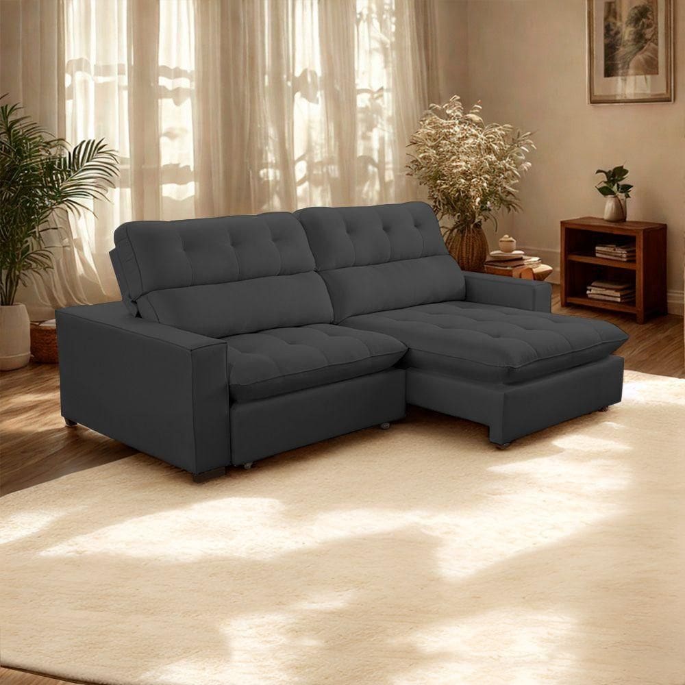 Sofá 2 Lugares 2,80m Retrátil Reclinável Veludo Andreia Lansofbr Cores Grafite