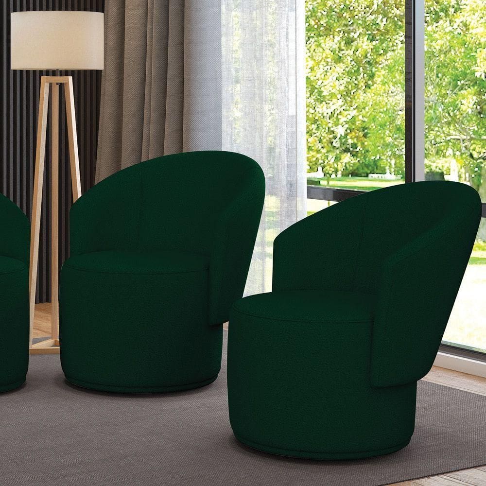 Poltrona Decorativa Orgânica Fixa Para Sala Kit 2 Malu Bouclê Verde M11 - D`rossi