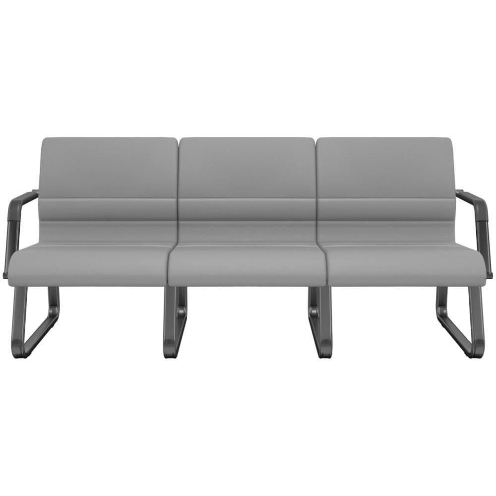 Cadeira Longarina 3 Lugares Recepção Com Braço Pés Preto Lev P03 Vinil Cinza - Lyam Decor