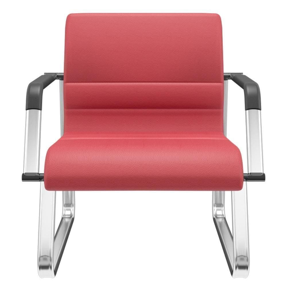 Cadeira De Escritório Recepção Com Braço Fixa Cromada Lev P03 Crepe Vermelho - Lyam Decor