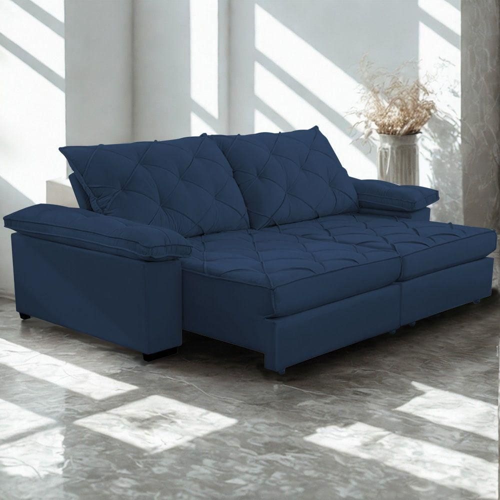 Sofá Retrátil E Reclinável 2,40m Clara | Conforto Premium E Design Elegante Azul Marinho