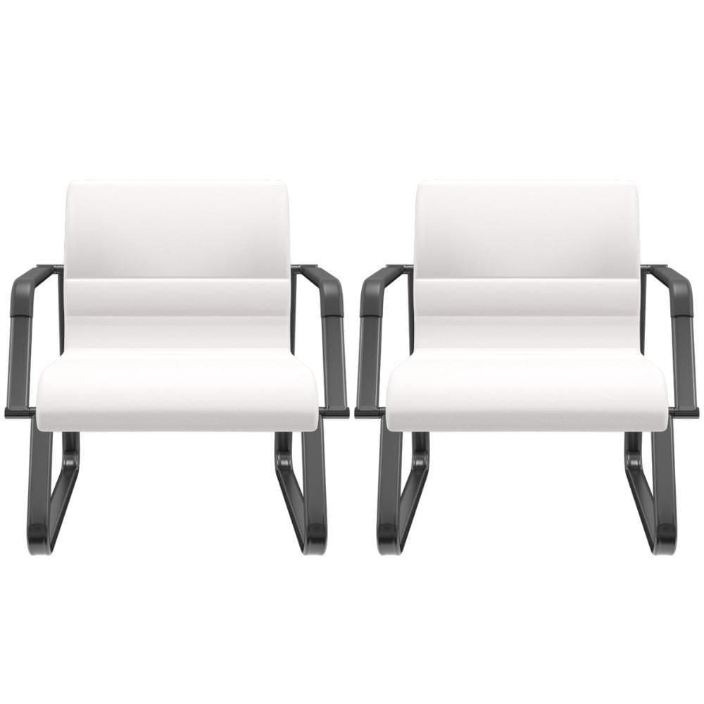 Kit 02 Cadeiras De Escritório Recepção Fixa Pés Preto Lev P03 Vinil Branco - Lyam Decor