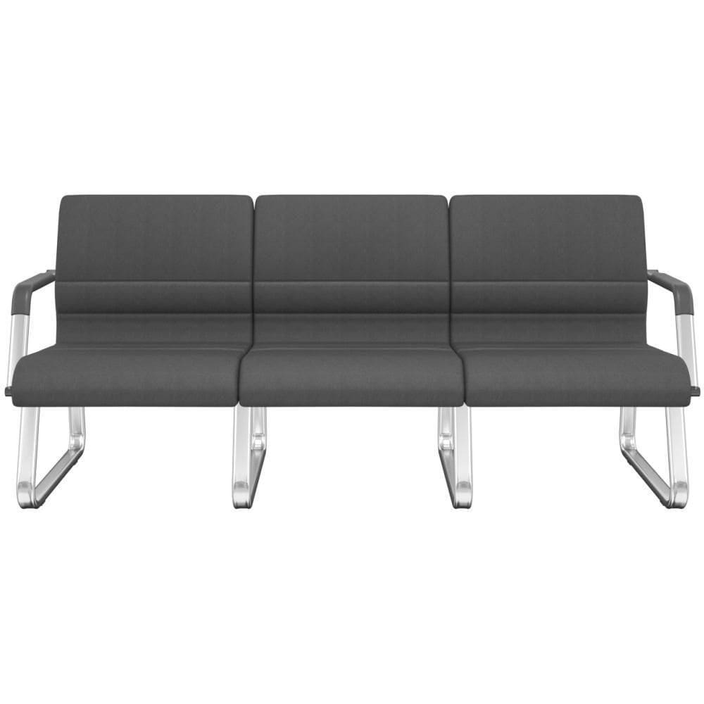 Cadeira Longarina 3 Lugares Recepção Com Braço Pés Cromado Lev P03 Crepe Preto - Lyam Decor