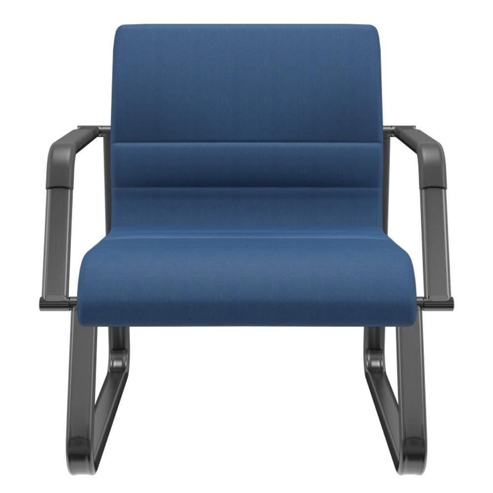 Cadeira De Escritório Recepção Com Braço Fixa Preta Lev P03 Crepe Azul - Lyam Decor