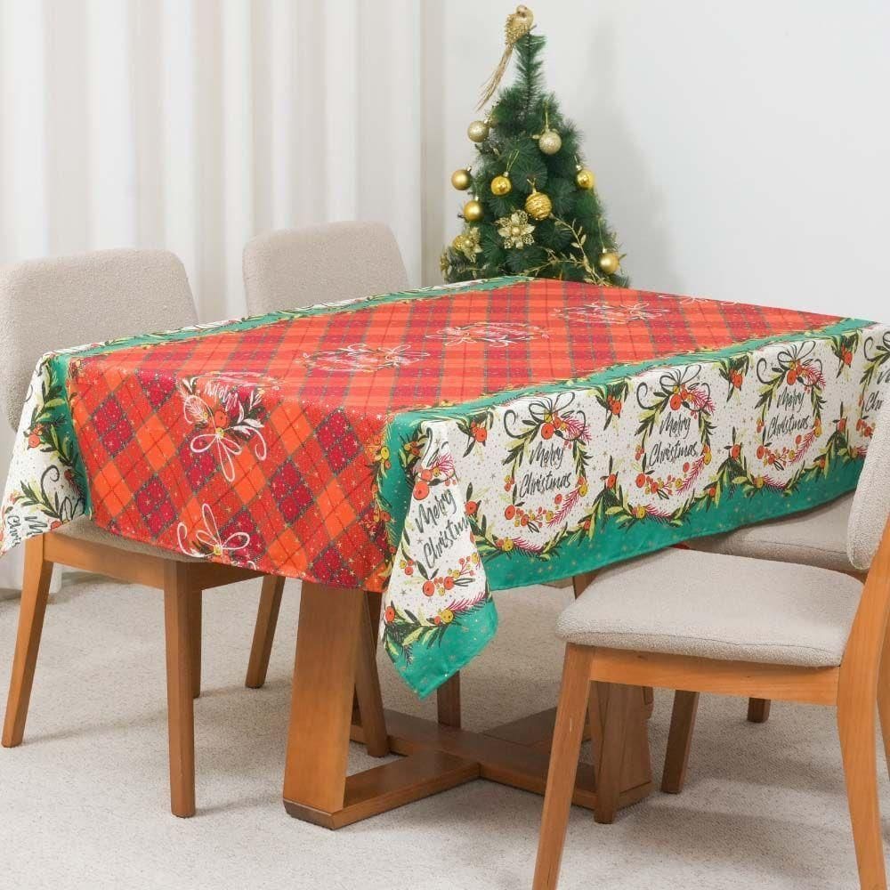 Toalha De Mesa Decorativa Natal 1,45m X 1,45m Para 4 Lugares Tecido Oxford - Estampa 2 - 100% Poliéster