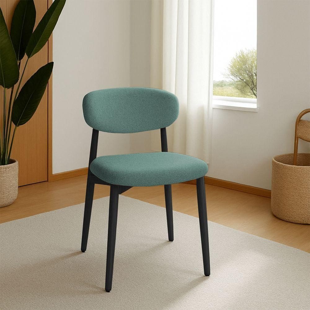 Cadeira De Jantar Lucy Estrutura Aço Carbono Laminado Preto Com Estofado Linho Verde