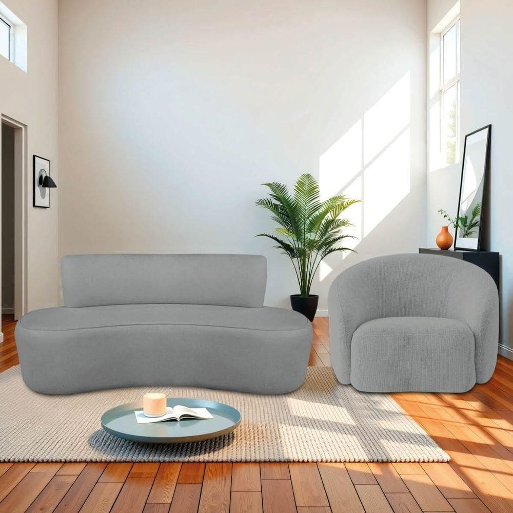 Kit Recamier Curvo Amsterdã 140cm E Poltrona Amore Luxo Bouclé Cor Cinza