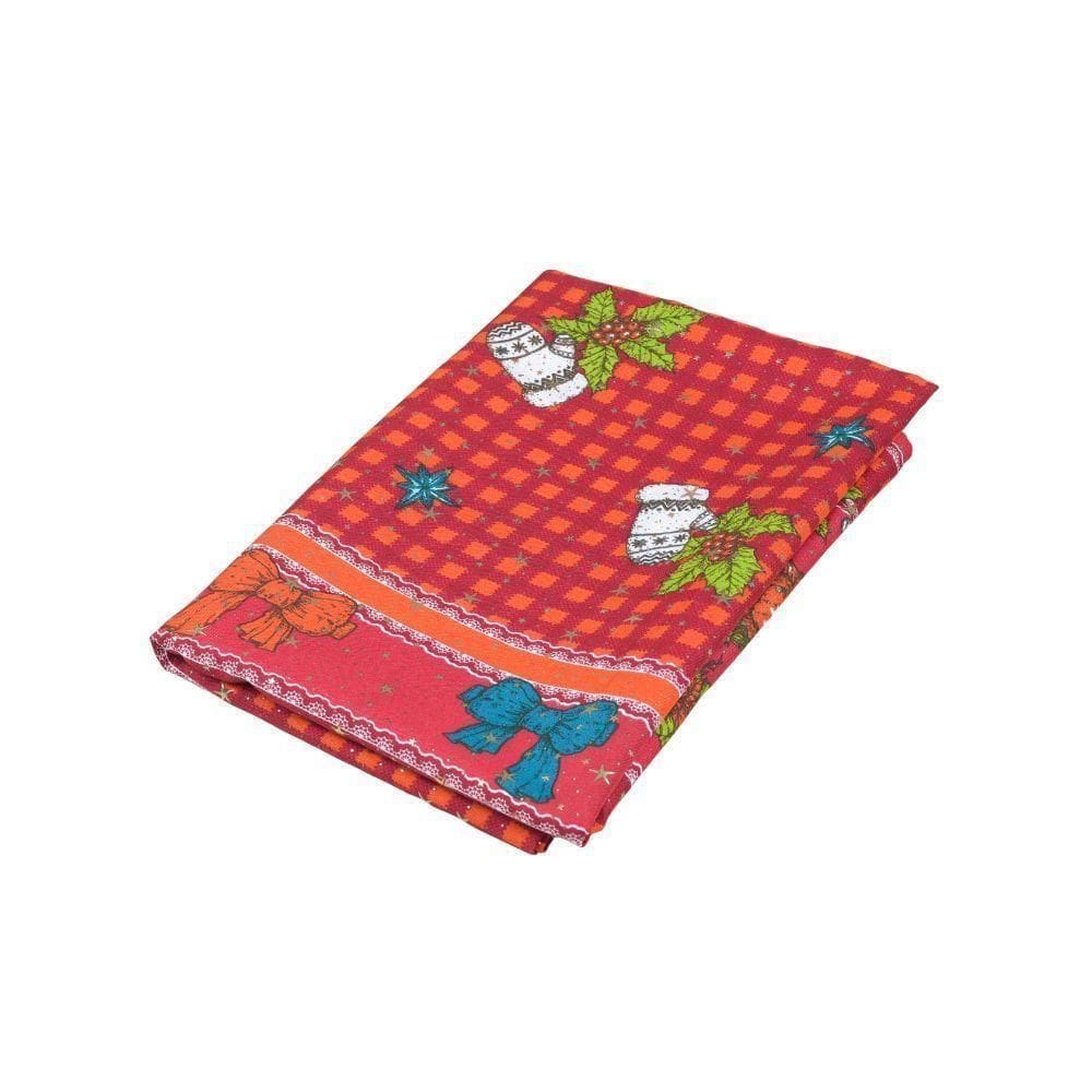 Toalha De Mesa Estampada Brilhare 1 Peça 2,00m X 1,45m 6 Lugares 100% Poliéster Tecido Oxford Natal - Estampa 3 Vermelho