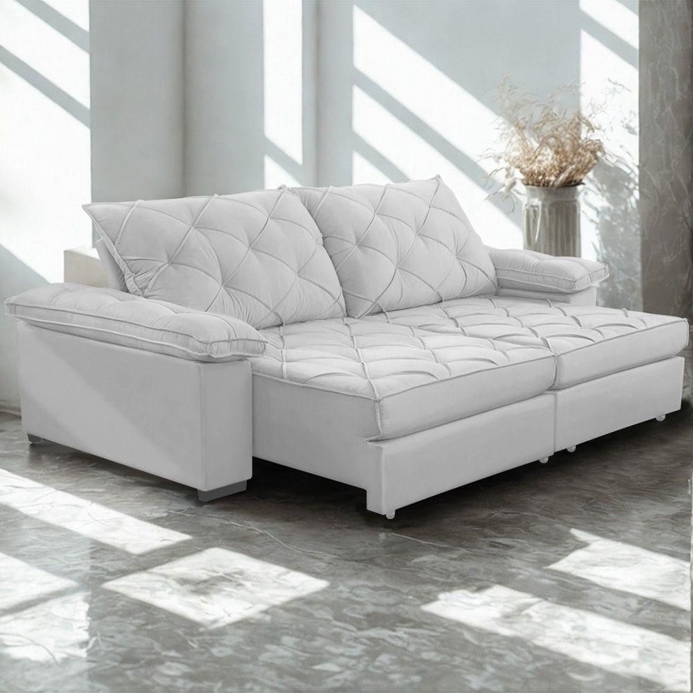 Sofá Retrátil E Reclinável 2,20m Clara | Conforto Premium E Design Elegante Cinza