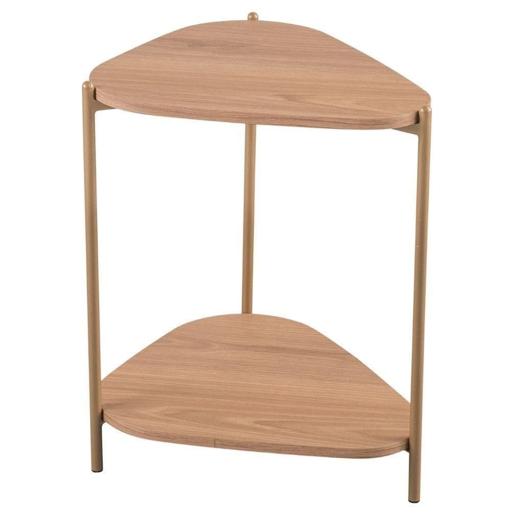 Mesa Lateral De Apoio Orgânica Artesano 45 Cm (largura) Em Mdp Hanover (mel) E Pés Em Aço Dourado