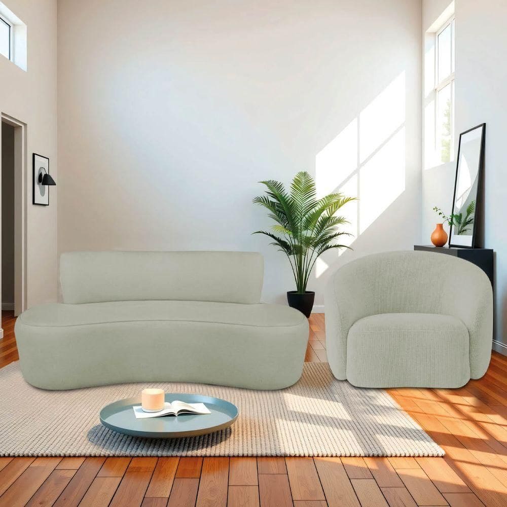 Kit Recamier Curvo Amsterdã 200cm E Poltrona Amore Luxo Bouclé Cor Verde Oliva