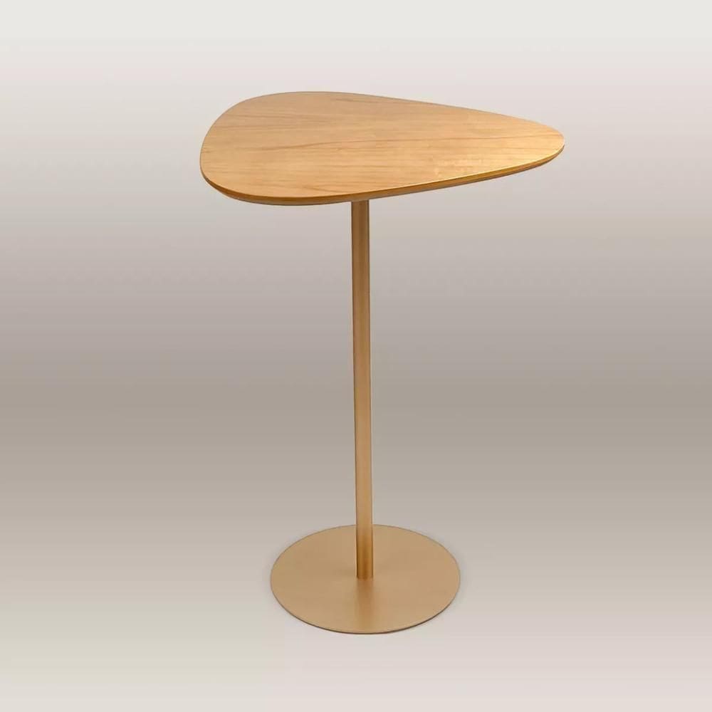 Mesa Lateral Orgânica Up Tampo Cinamono E Metal Dourado 44 Cm