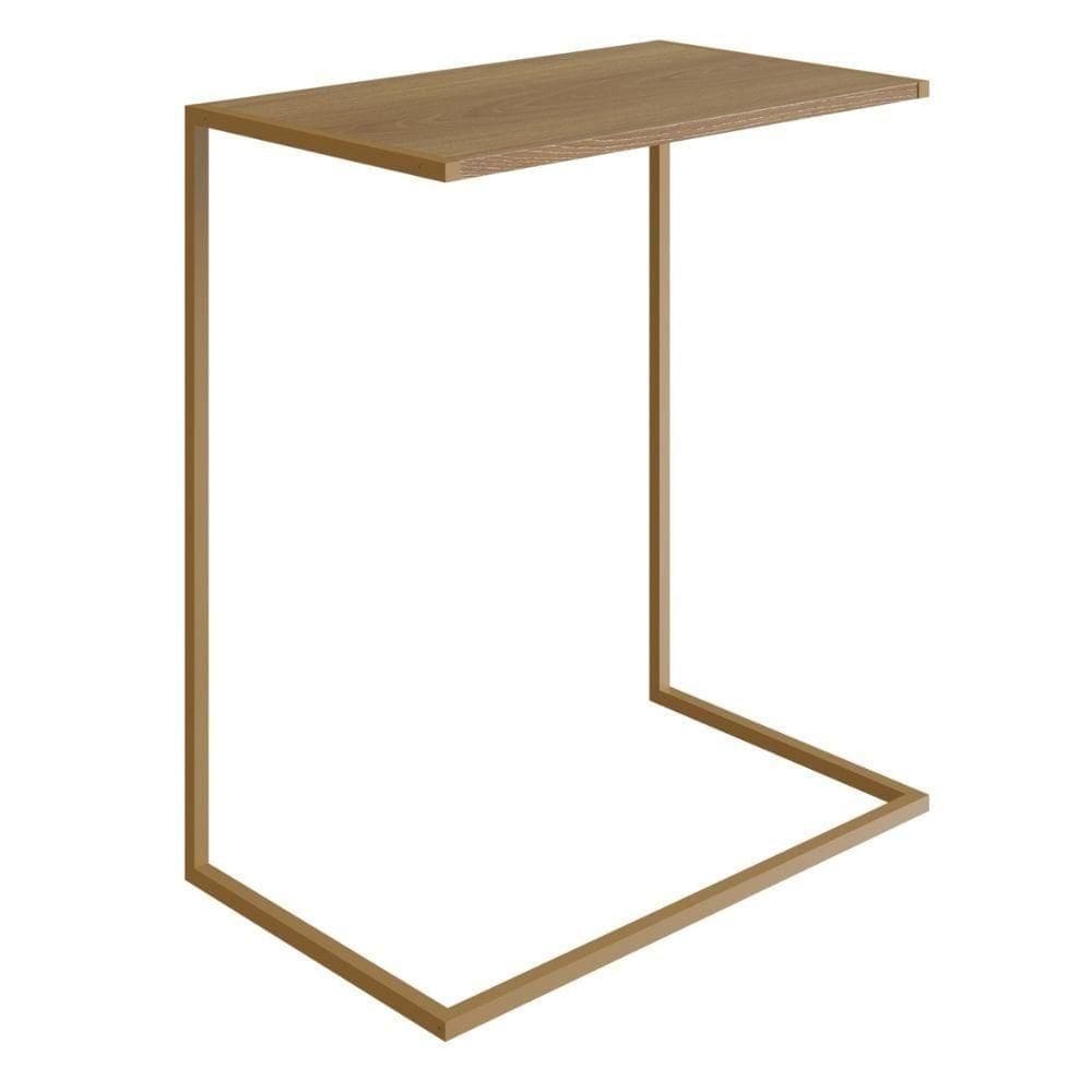 Mesa Lateral Apoio Sofá P/ Artesano 58 Cm (larg) Mdp Hanover (mel) Base Aço Carbono Dourado