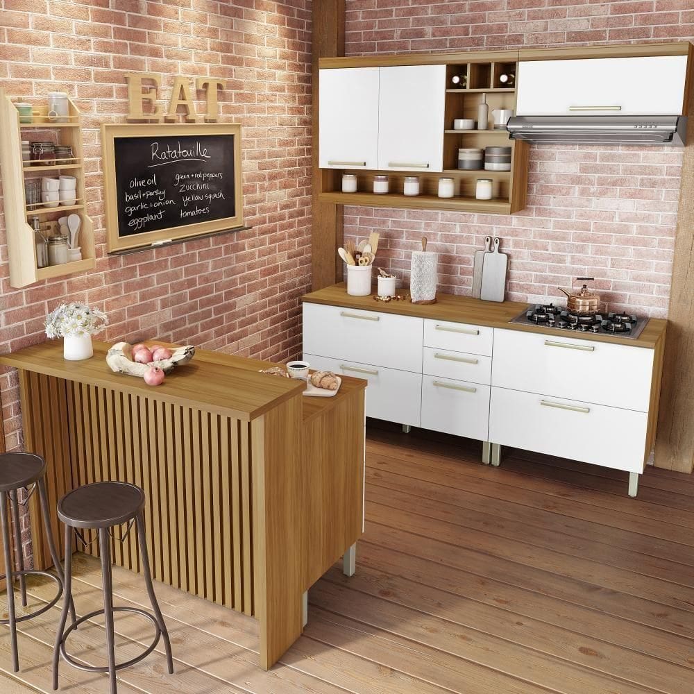 Cozinha 6 Peças Gourmet 100% Mdf Freijó/branco Burguesa Nesher Freijó/branco